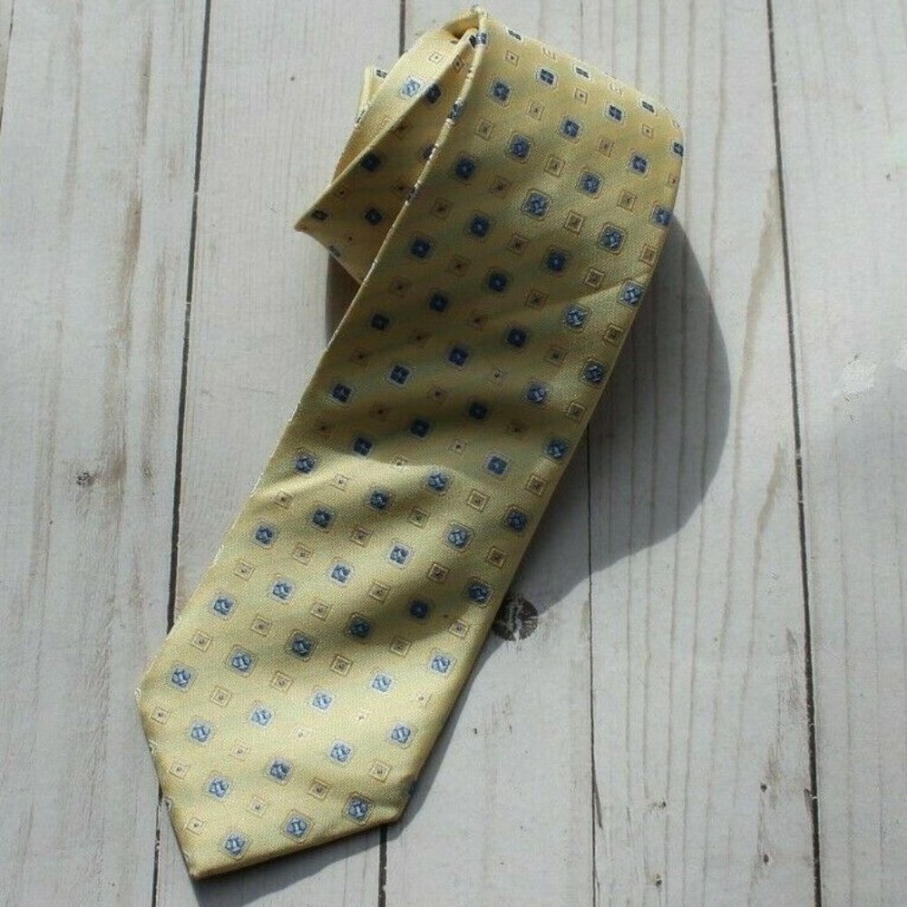 John Sparks Men's Neck Tie - Yellow with Blue Geometric Design